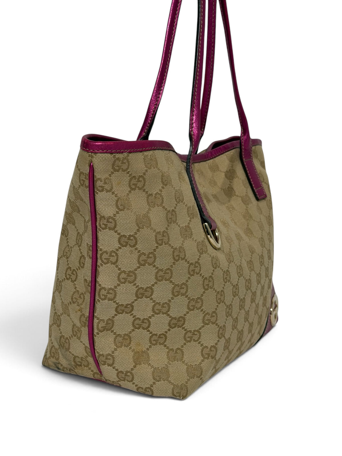 Gucci GG Canvas Canvas & Leather Tote bag -Beige & Metallic Magenta