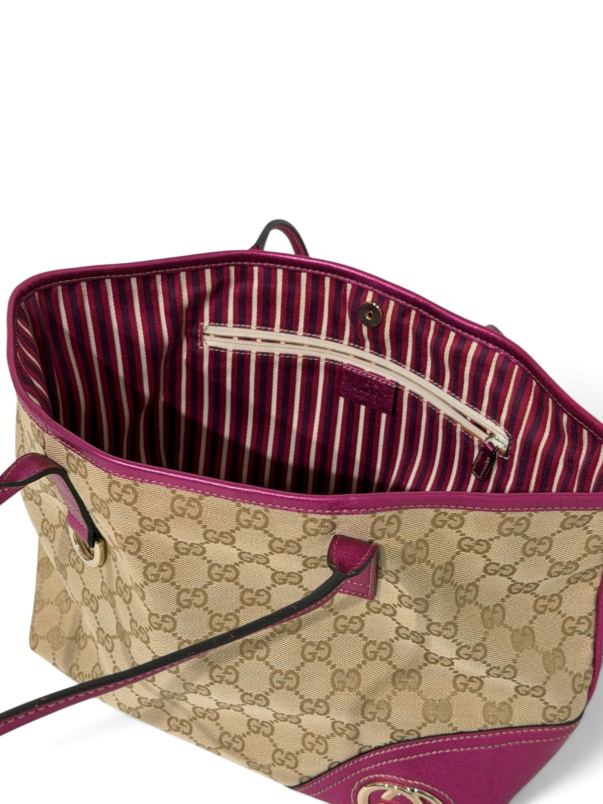 Gucci GG Canvas Canvas & Leather Tote bag -Beige & Metallic Magenta