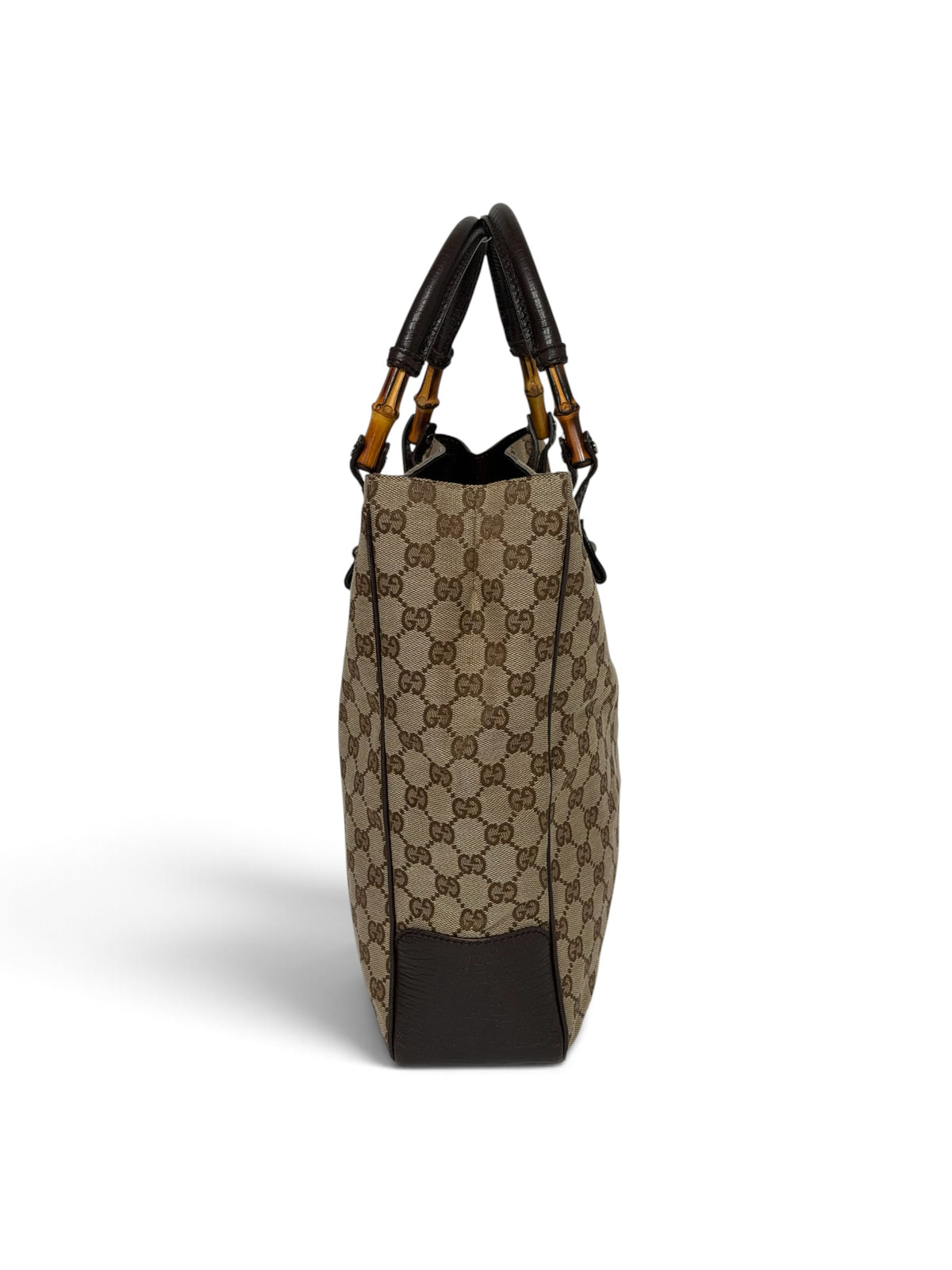Gucci Vintage GG Canvas Bamboo Handle Tote - Beige & Dark Brown