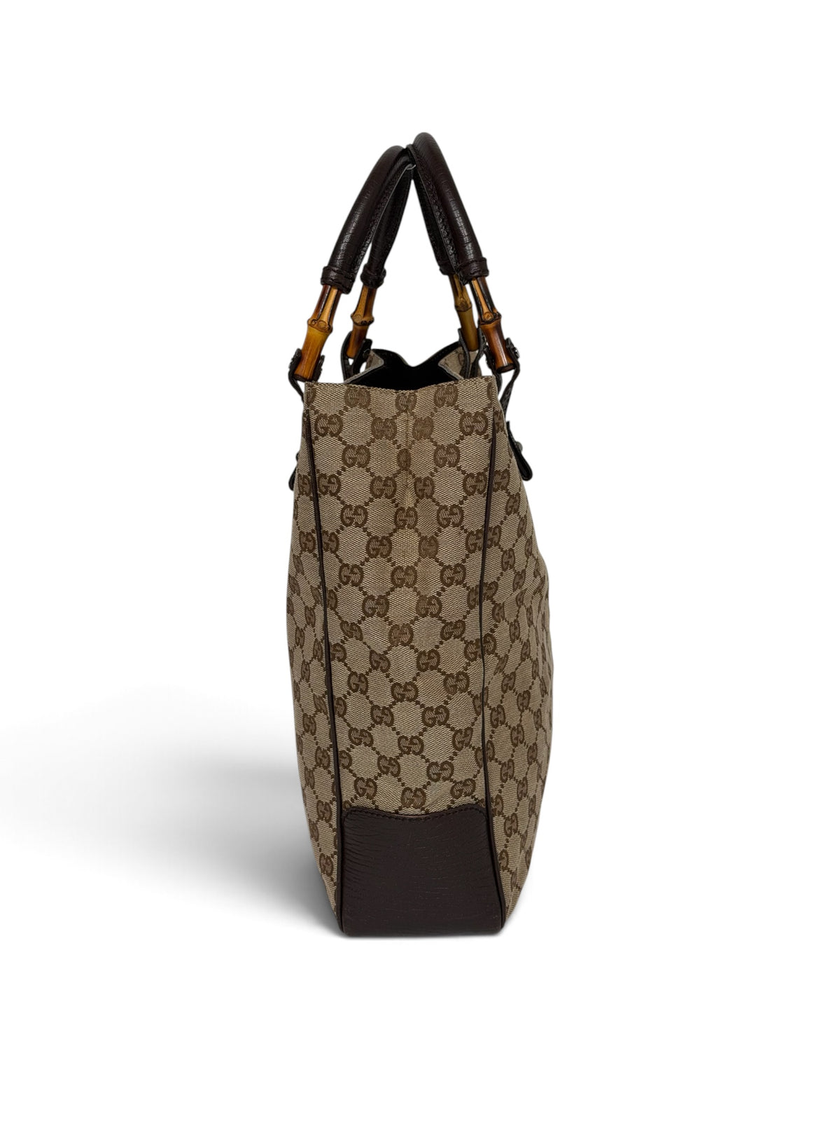 Gucci Vintage GG Canvas Bamboo Handle Tote - Beige & Dark Brown