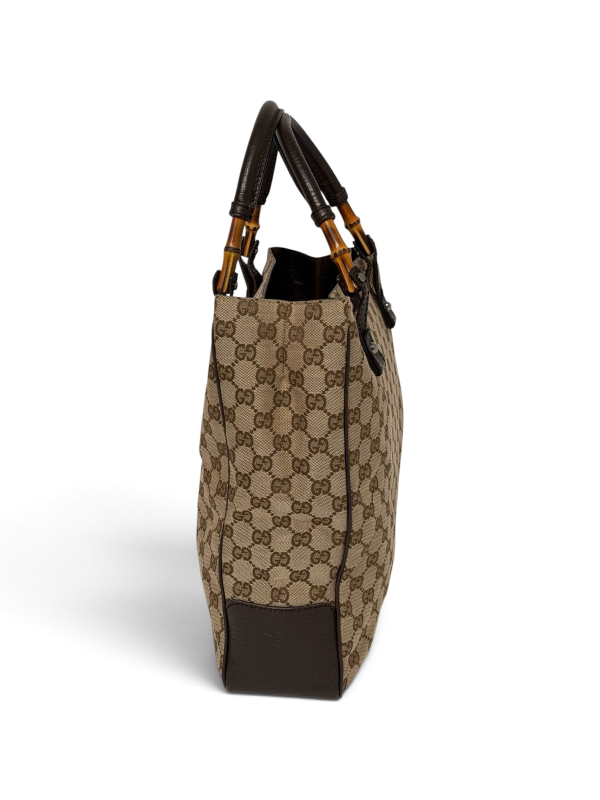 Gucci Vintage GG Canvas Bamboo Handle Tote - Beige & Dark Brown