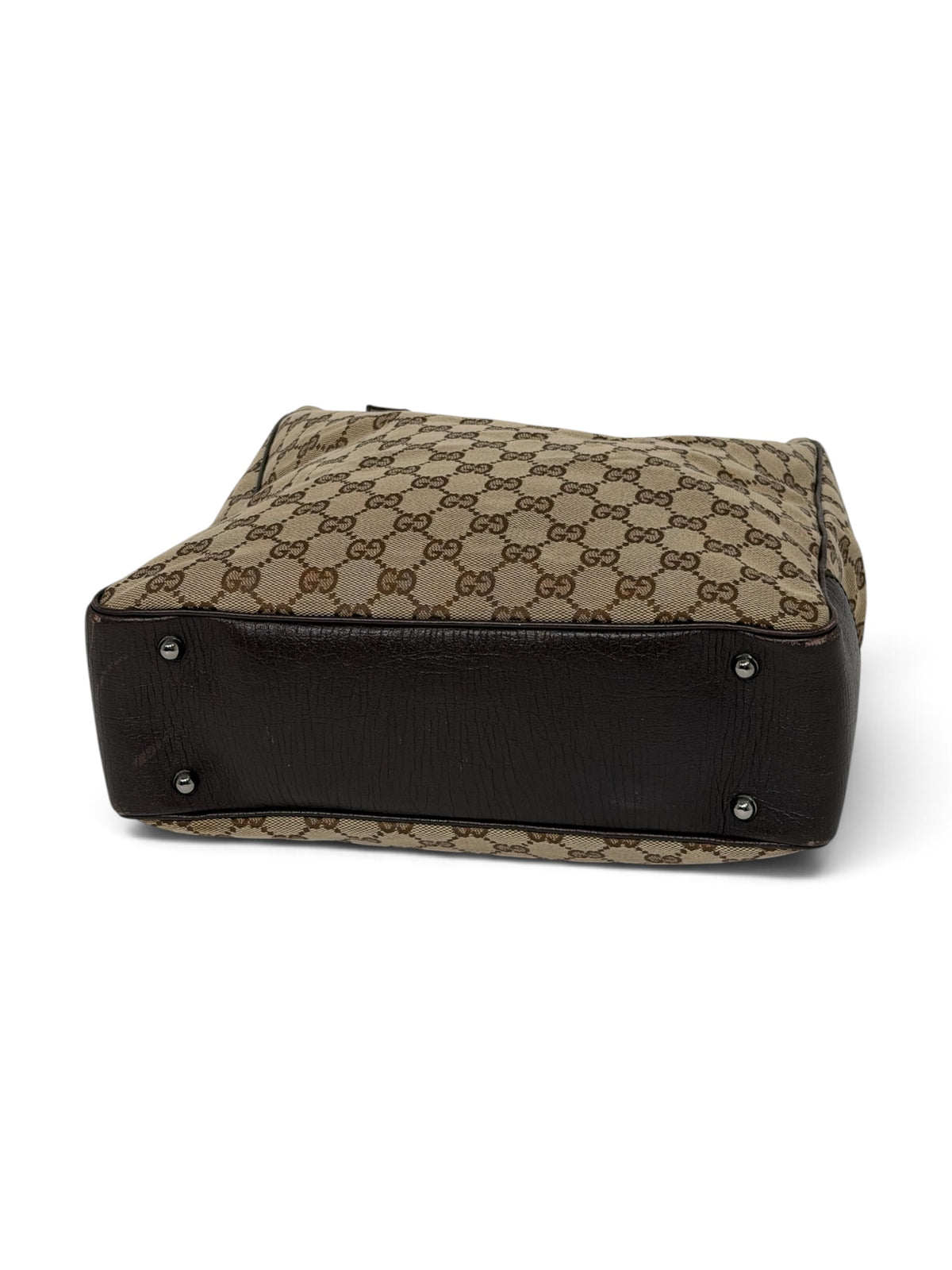 Gucci Vintage GG Canvas Bamboo Handle Tote - Beige & Dark Brown