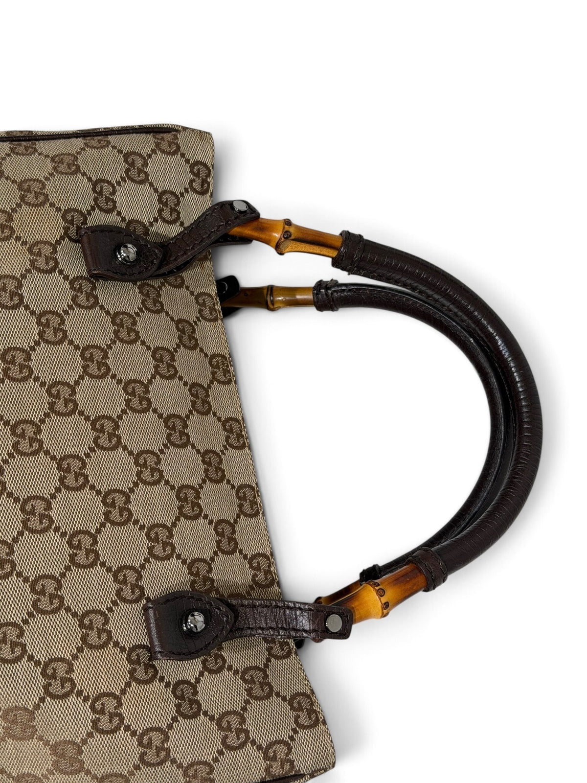 Gucci Vintage GG Canvas Bamboo Handle Tote - Beige & Dark Brown